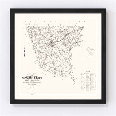 Cherokee County SC Map 1938 Old Map of South Carolina Art Vintage Print ...