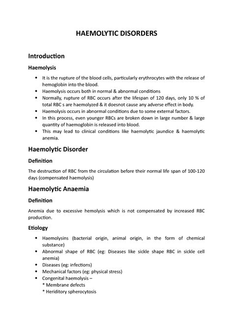 Assignment note on Haemolytic Disorders - HAEMOLYTIC DISORDERS ...