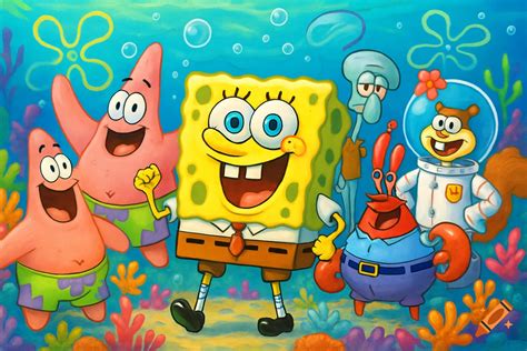 Six cute, colorful cartoon portraits of Spongebob, Patrick, Squidward ...