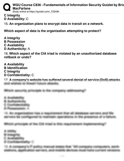 SOLUTION: Wgu course c836 fundamentals of information security quizlet ...
