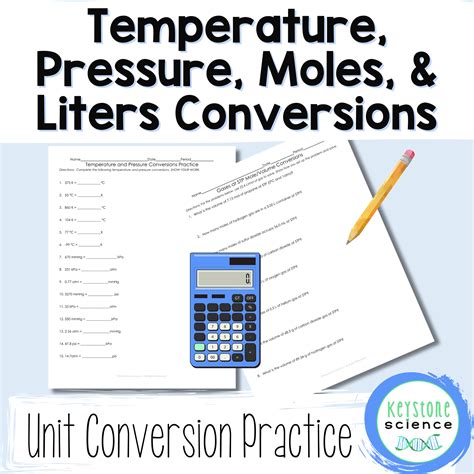 Pressure, Temperature, Mole, Liters Gas Laws Conversion Worksheet with ...