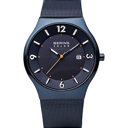 BERING Solar Collection Quartz Blue Men's Watch with Mesh Band 14440 ...