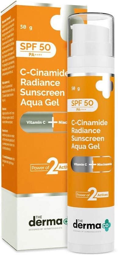 The Derma Co Sunscreen - SPF 50 PA++++ C-Cinamide Sunscreen Aqua Gel ...