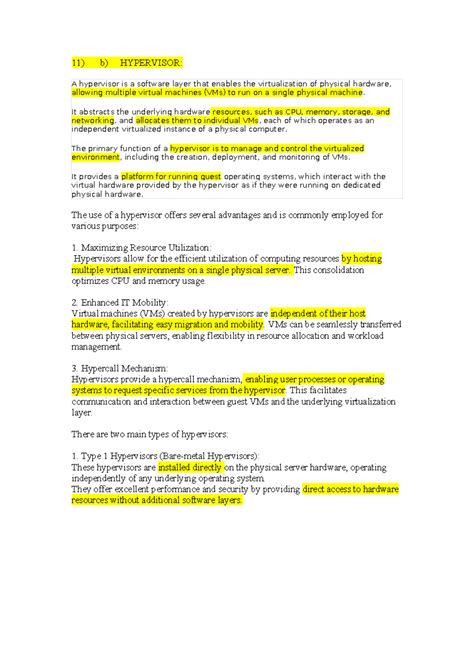IA 1 - 11) b) HYPERVISOR: A hypervisor is a software layer that enables ...