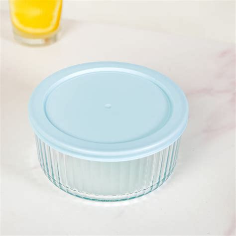 Set Of 4 Round Fluted Glass Food Storage Container With Lid Online ...