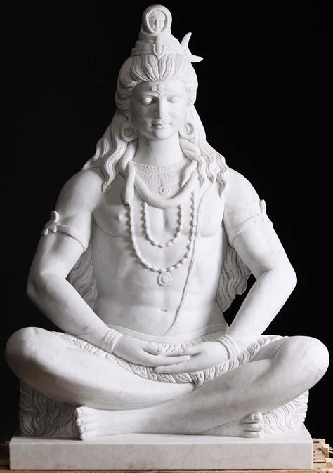 Masterpiece Carved Marble Meditating Hindu God of Destruction Shiva Statue 54" (#112wm1): Lotus ...