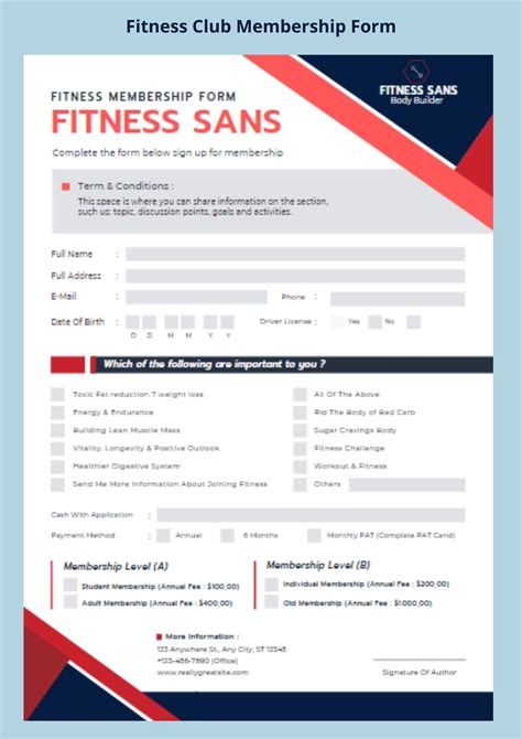 Fitness registration form | Fitness club membership form, Registration ...