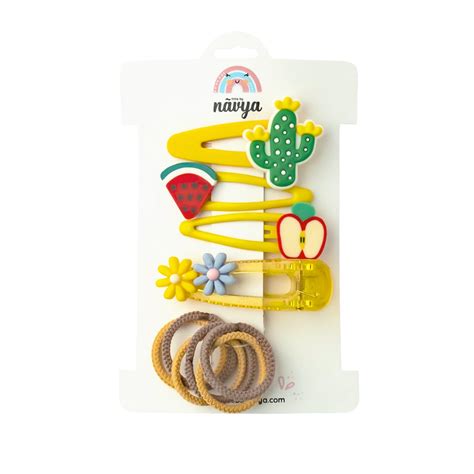 Sweet as Summer Set of 5 Tic Tac Hair Clips & Rubberbands- Yellow (2-7 ...