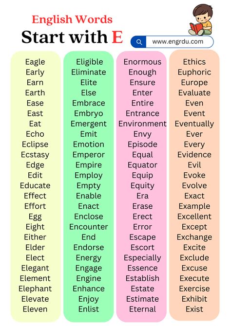 100 English Words that Start With the Letter E - Engrdu