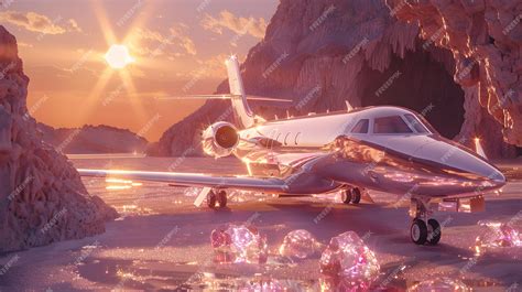 Premium Photo | A small plane is parked in a cave covered in sparkling ...