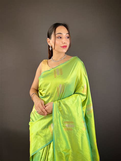 Copper Weaving Border And Pallu Green Color Saree – Vastra Shop