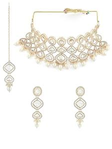 ZAVERI PEARLS Gold Tone Artificial Stones & Beads Bridal Necklace ...