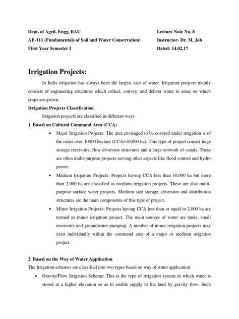 Image result for Types of Irrigation Project PDF