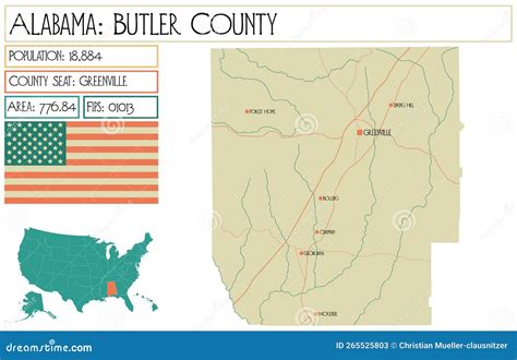 Map of Butler County in Alabama, USA. Stock Vector - Illustration of ...