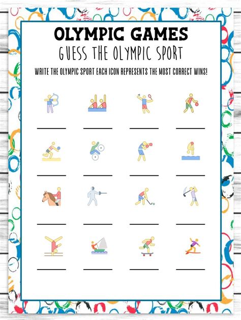 printable or virtual olympics party game for kids or adults sports ...