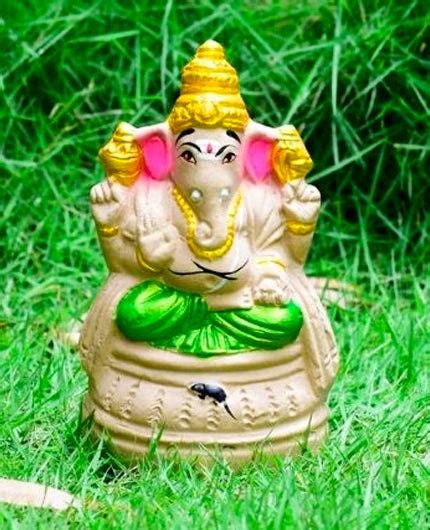 Eco Friendly Clay Ganesha Idol in Green -6 Inch – PujaNpujari