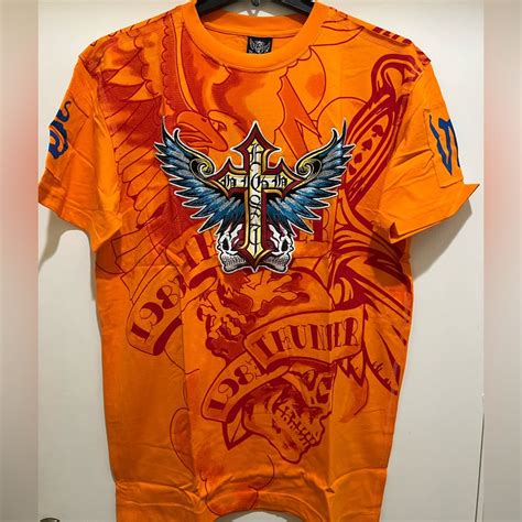 Vintage 2000s Hip Hop Orange Color T-shirt - Cross & Skull T-shirt ...