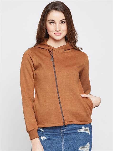 Buy RARE Women Brown Solid Hooded Sweatshirt - Sweatshirts for Women ...