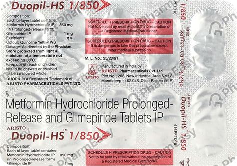 Duopil Hs 1/850mg Strip Of 10 Tablets: Uses, Side Effects, Price ...