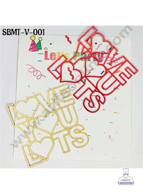 CAKE DECOR™ 3 inch Red & Gold Acrylic Love You Lots Cutout Cake Topper ...
