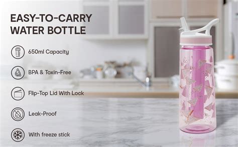 Anko 650 ML Leak proof Plastic Sipper Water Bottle with Freeze Stick ...