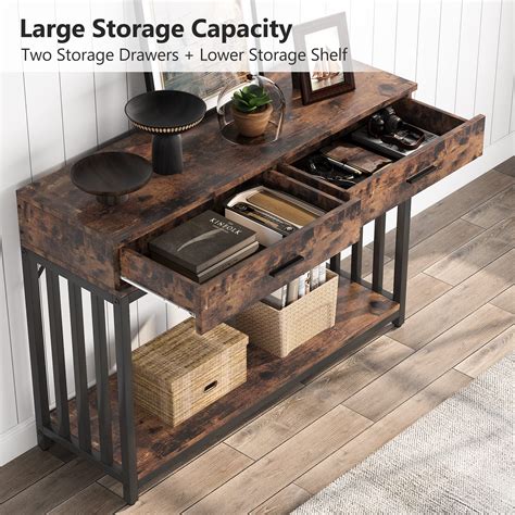 Tribesigns Console Table with Drawers, Rustic Sofa Table with Storage ...