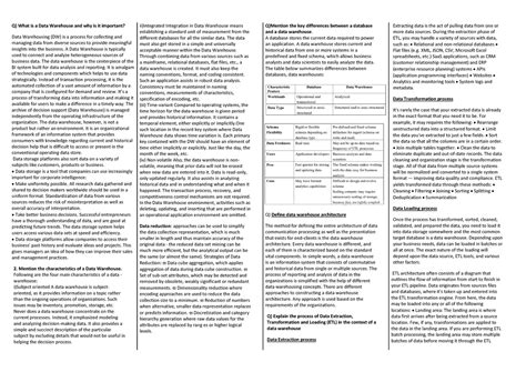 Data warehousing notes - Q) What is a Data Warehouse and why is it ...