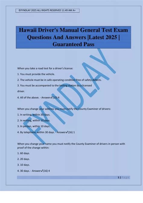 Hawaii Driver's Manual General Test Exam Questions And Answers |Latest ...