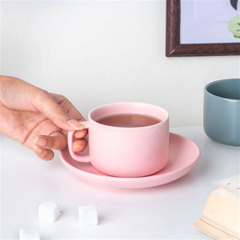 Riona Ceramic Cup And Saucer Set Pink