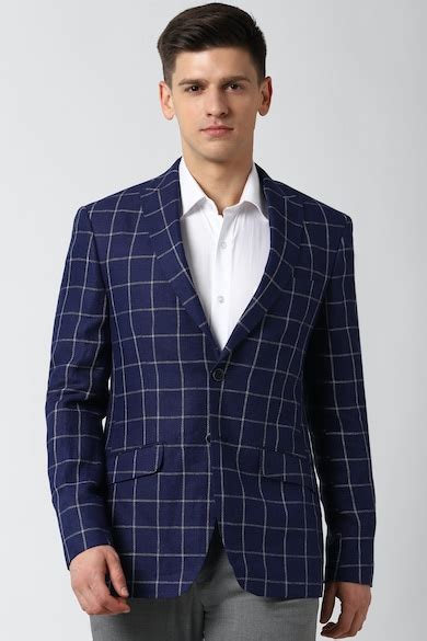 Buy Men Navy Check Casual Blazer Online - 587463 | Peter England
