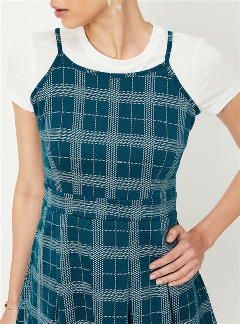 Buy Women Checked Pinafore Dress with T-shirt Online at just Rs. 1399.0 ...