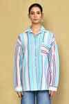 Buy Blue Cotton Aradonis Striped Collar Neck Pattern Shirt For Women by ...