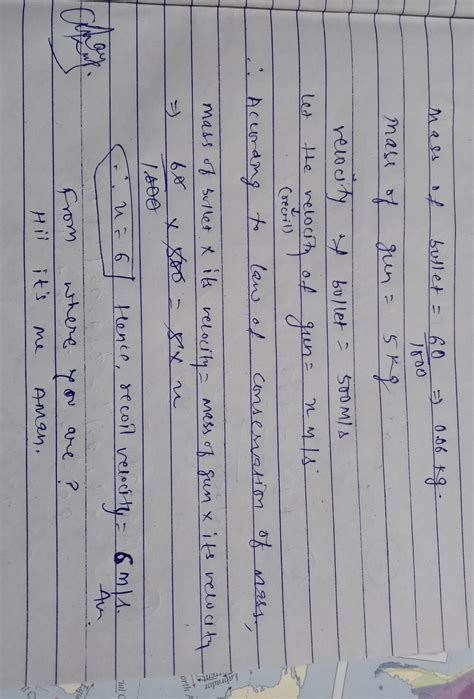 A 60g bullet fired from a 5 kg gun leaves with a speed of 500m/s . find ...