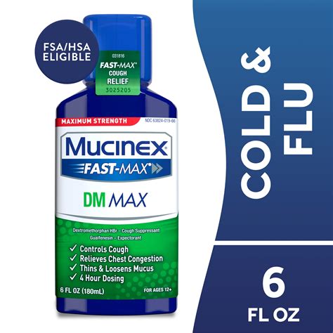 Maximum Strength Mucinex Fast-Max DM Max Liquid, 6 fl. oz. Controls Cough, Relieves Chest ...
