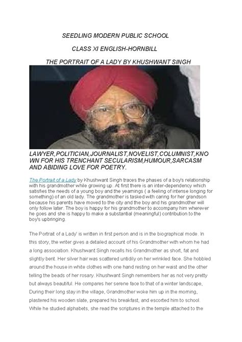 SEEDLING MODERN PUBLIC SCHOOL CLASS XI ESSAY NOTES ON "THE PORTRAIT OF ...