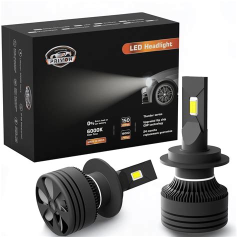 PRIVON H7 LED Headlight Bulb for car 150W 16000LM 6000K (White LED Head ...