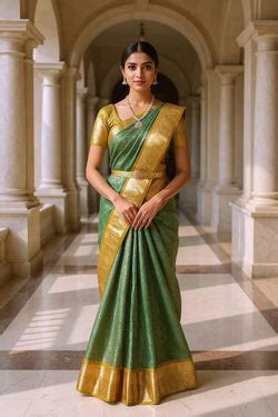 Fabulous Green Golden Brocade Zari work Kanchi Pattu Saree – South ...