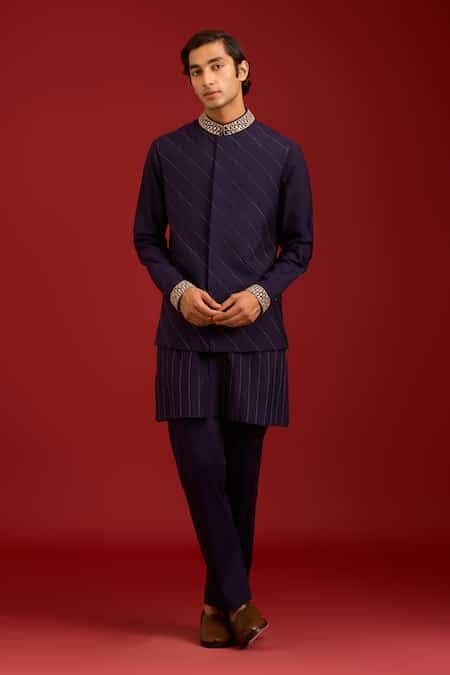 Buy Navy Cotton, Silk, Lycra Mirrors, Embroidery Work And Dori Bundi ...