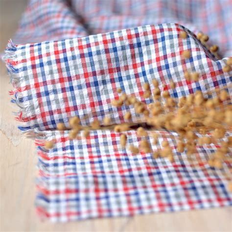Tissu seersucker carreaux bleu rouge | Coton Bio - A&A Patrons
