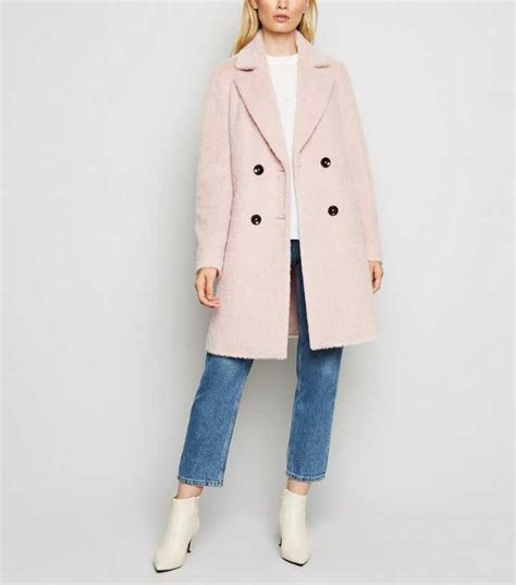 Pale Pink Fluffy Collared Longline Coat | New Look