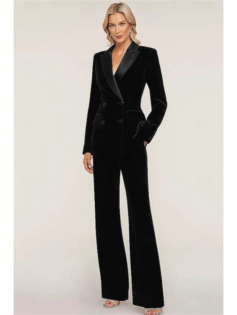 Women's 2 Pieces Suits Formal Wedding Guest Velvet Elegant Simple Long ...