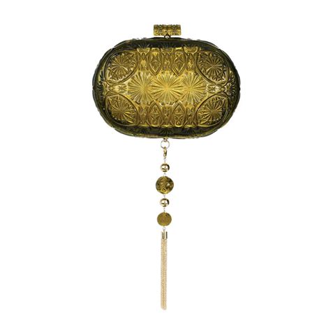 Hand Carved Oval Clutch Olive – Banaras Bhang