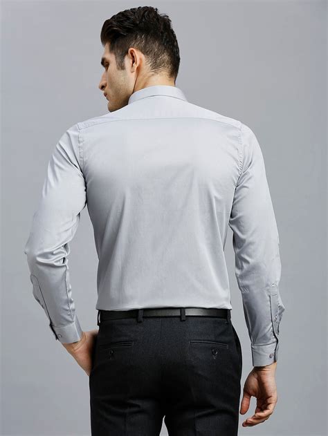 Men's Cotton Stretch Plain Slim Fit Full Sleeve Formal Shirt - Light G