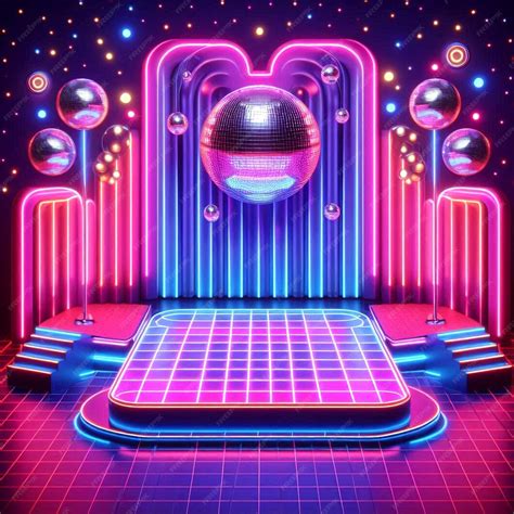 Vibrant neonlit retro stage setup perfect for themed concert event ...
