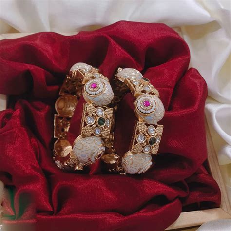 Akruti Collection Gold Plated Pota Stone And Meenakari Openable Bangle ...