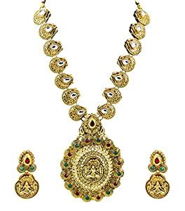 Zaveri Pearls Goddess Shilp Shastra Temple Long Antique Necklace Set ...