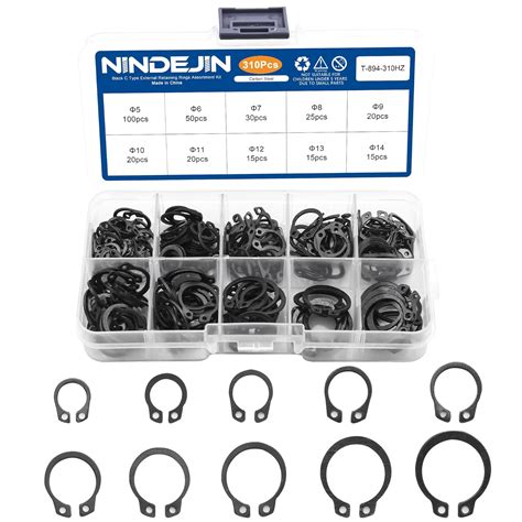 NINDEJIN Snap Ring Shop Assortment, 310PCS External Retaining Rings 5 ...