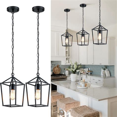 Sheetea 2-Pack Farmhouse Pendant Lights Kitchen Island, Black Pendant ...
