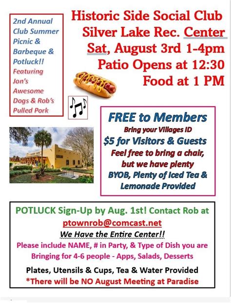 Historic Side Social Club Summer Potluck, Hot dog, & Picnic., SILVER ...