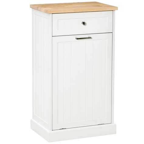 Buy HOMCOM Kitchen Tilt Out Trash Can Holder Cabinet With Drawer, White ...